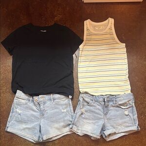 Abercrombie kids 13/14 striped tank, black shirt, denim paint splatter and light